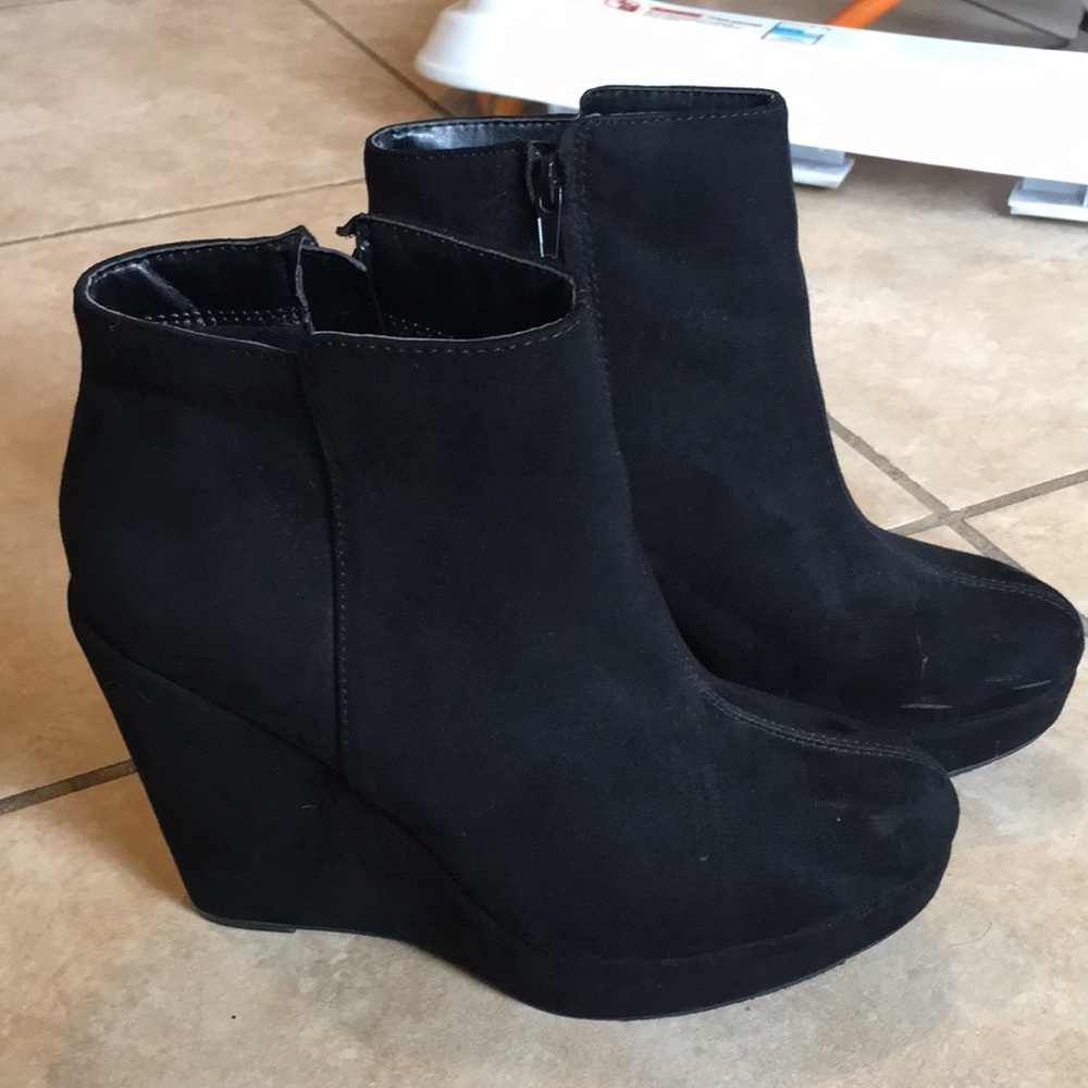 Faux Black Suede platform booties